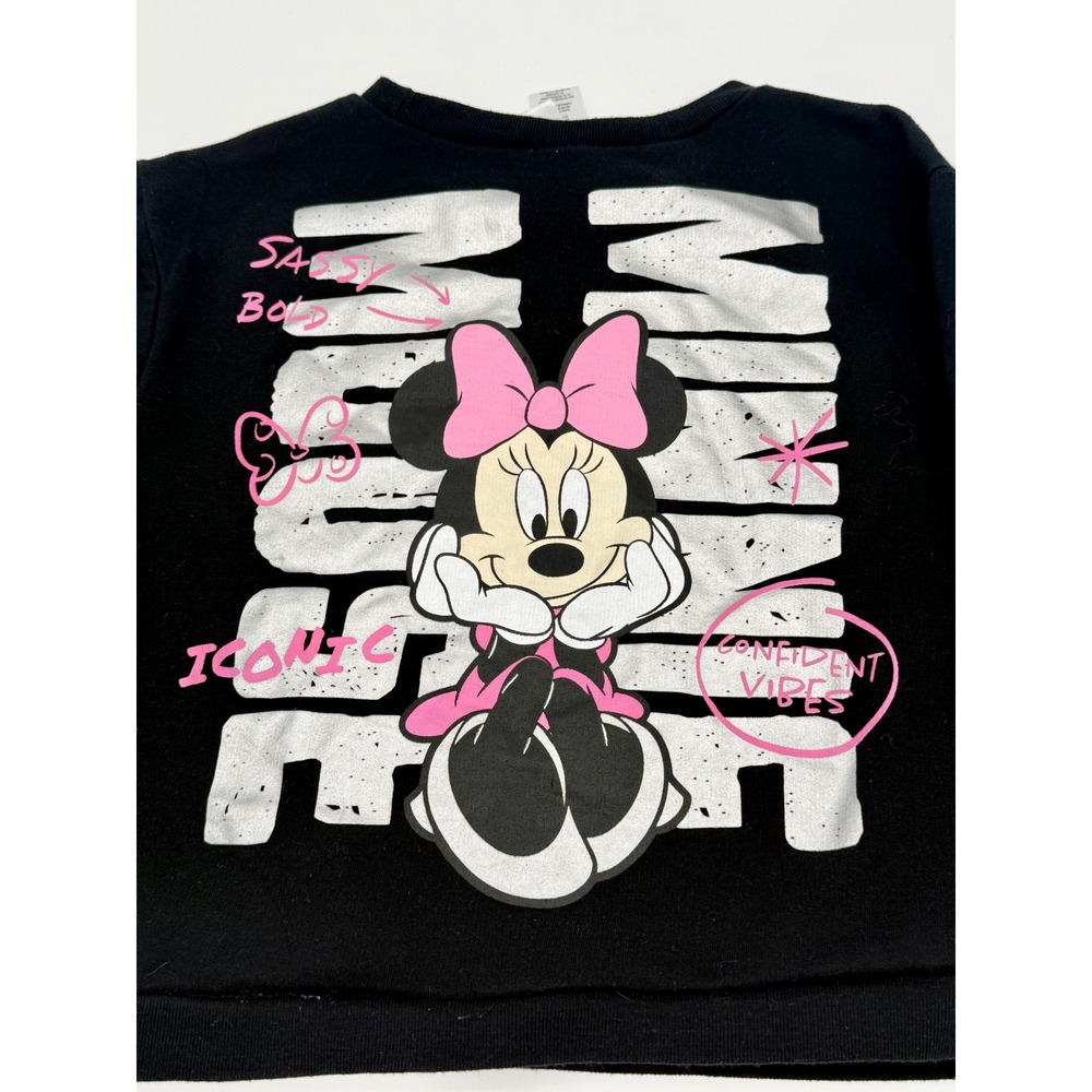 Disney Minnie Mouse Kids Black Graphic Sweatshirt Size 6 Sassy Bold Iconic - Picture 4 of 7